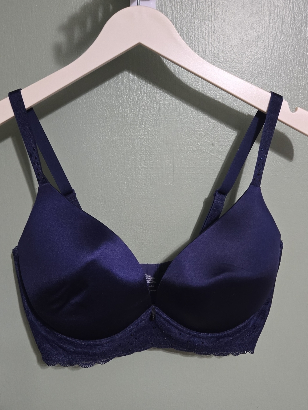 Soma Navy Satin Enhancef Lace Longline Plunge Bra with Lace Band